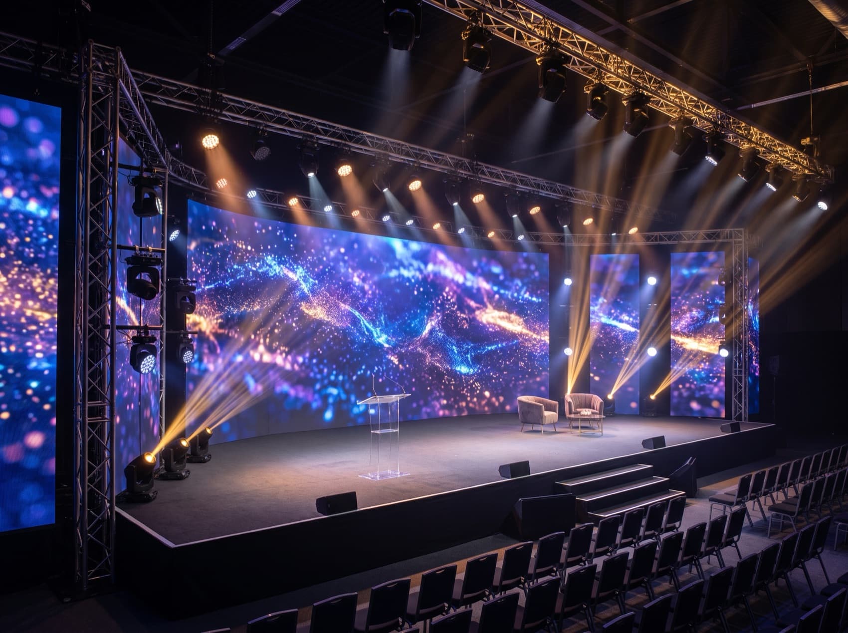 An LED concert stage in full show