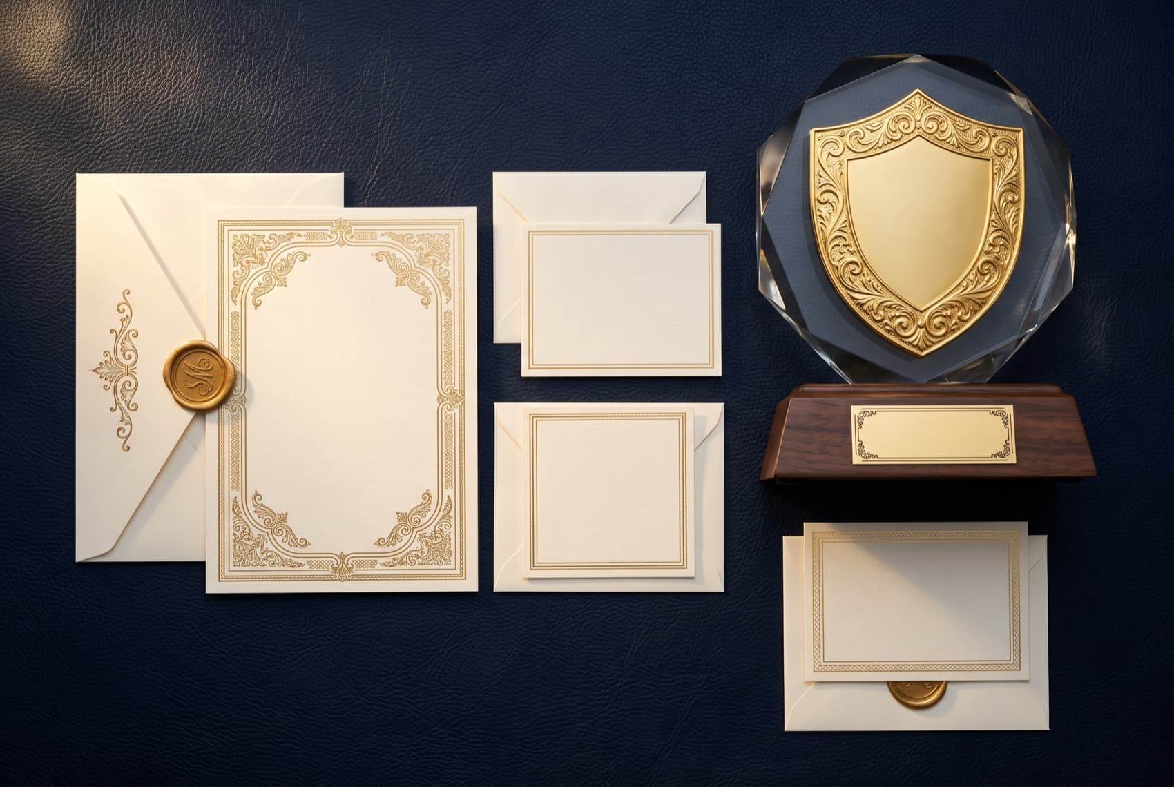 An invitation suite with an award shield