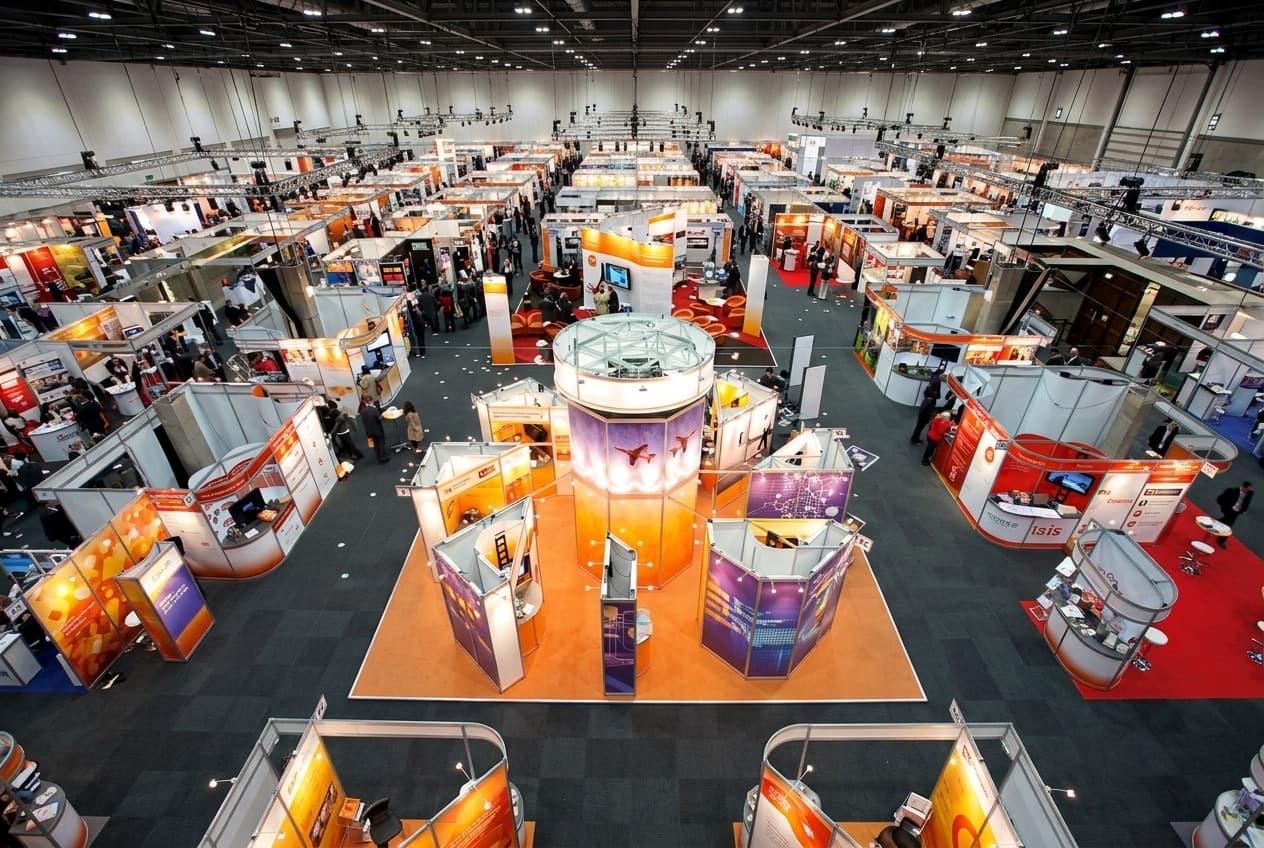 An exhibition hall with custom stands